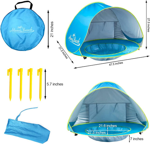 Monobeach Baby Beach Tent, Portable Pop Up Shade Pool, UV Protection Sun Shelter for Infants