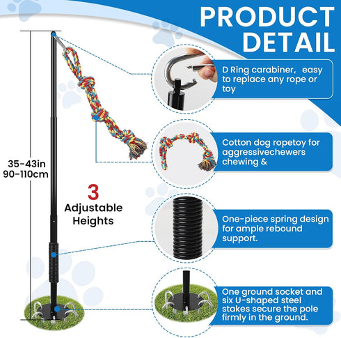 Tether Tug Outdoor Dog Toy - Interactive Tug of War Exercise Game for Yard & Park - Upgraded Metal Stake & Durable