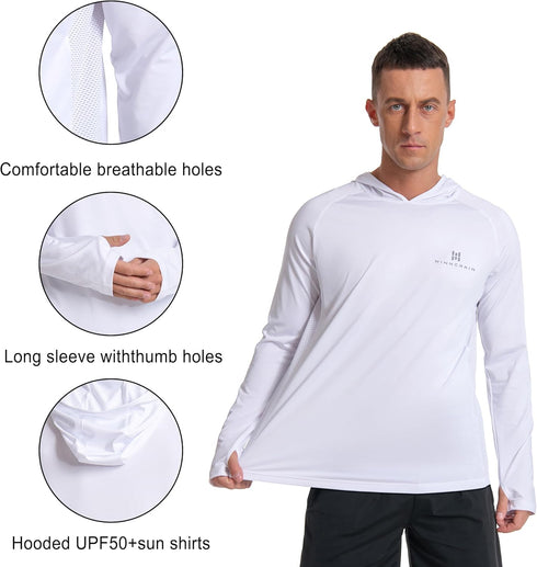 50+ Men's Sun Protection Hoodie UPF Fishing Long Sleeve Rash Guard Shirt SPF UV Protection T-Shirt Lightweight