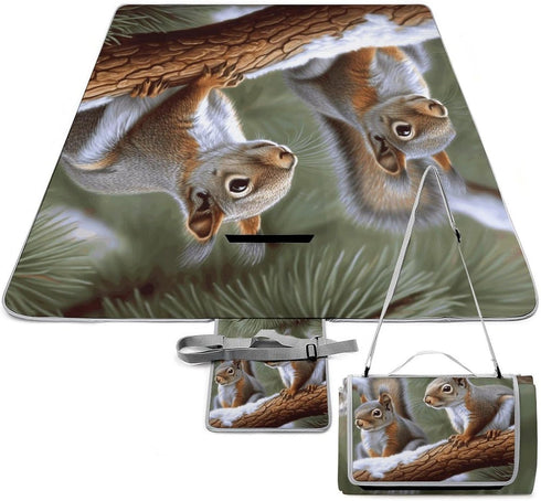 LZQPOEAS Little Squirrel Picnic Blanket Outdoor, Square Foldable Lightweight Waterproof Beach Mat (58.3"