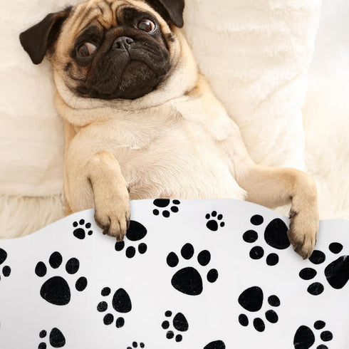Dog Paw Print Fuzzy Throw Blanket, Soft Cozy Flannel Blanket for Medium Small Pet Puppy Essentials, Home Bed Sofa Car