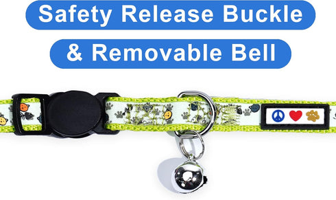 Pawtitas Pet Glow In The Dark Cat Collar with Safety Buckle and Bell, Green Hook