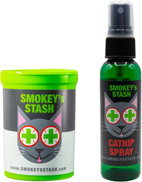 Smokey's Stash Cat Catnip Spray and Dried Organic Catnip Combo, Maximum Potency Bundle