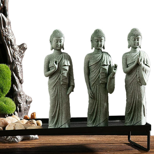 Japanese Aquarium Buddha Statue - 7.1” Sandstone Sculpture for Garden and Home Decor, Zen Buda