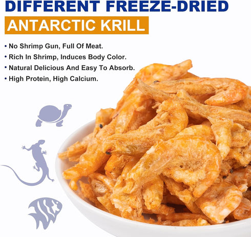 Amphibians(4oz) Freeze-Dried Krill Jumbo Shrimp - High Protein Natural Reptile Food for Turtles, Bearded Dragons