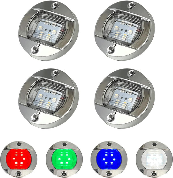 Marine Boat Interior Lights 4Pcs RGBW, 3 Round Waterproof Boat Deck Courtesy