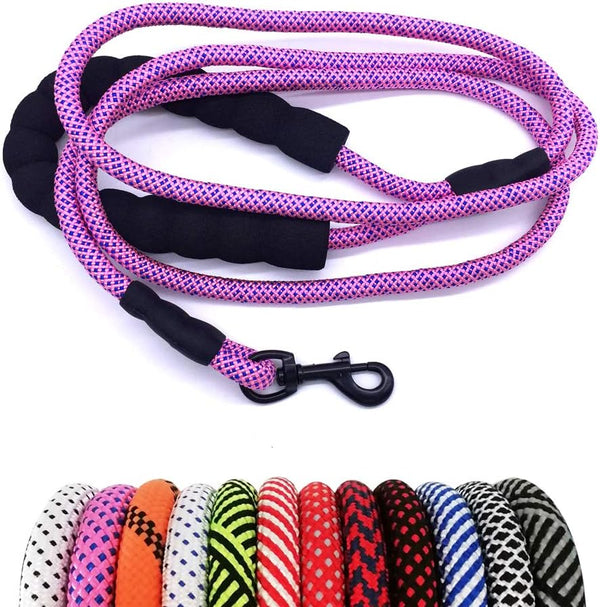 MayPaw Heavy Duty Rope Dog Leash, 1/4" x 6FT Nylon Pet Training Leash for Small Dogs, Pink-Blue Dot