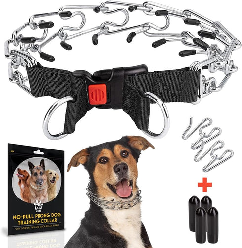 Adjustable Prong Collar for Dogs - No Pull Choke Pinch Training Collar for Small, Medium, Large Breeds - Stainless Steel