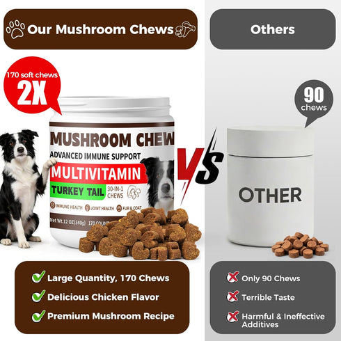 BevinMugford 170 Count Immune Turkey Tail Mushroom for Dogs, Mushroom Chews for Dogs, Chicken Flavor Mushroom