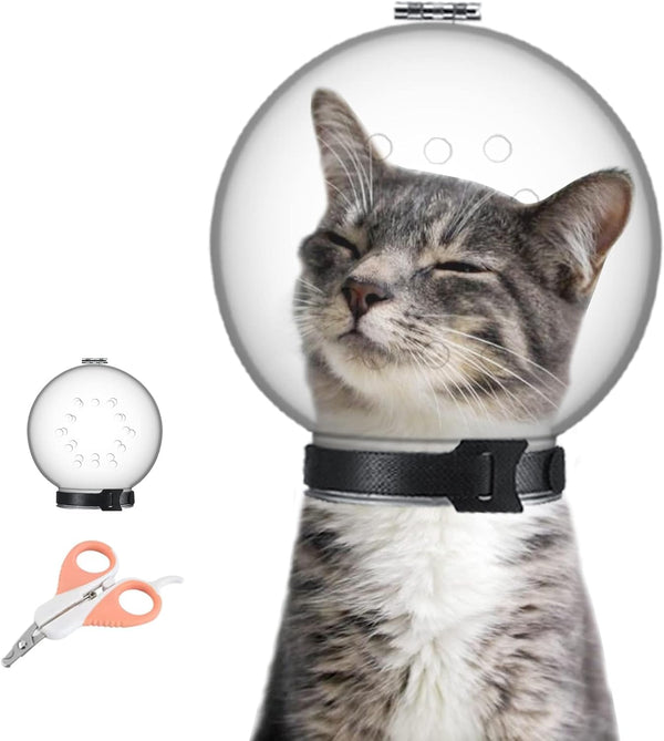 Cat Muzzle Combo - Adjustable Cat Hood - Breathable Anti-Bite Muzzles for Small Pets (M for Neck 6.8-9.25")