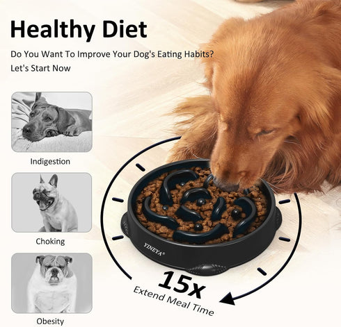 4 Cups Slow Feeder Dog Bowls for Large Breeds, Dog Puzzle Feeder, Black Slow Eating Bowl, 1 Pcs