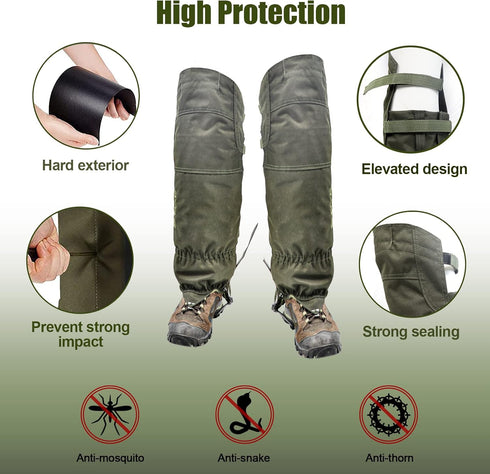 Tactical Leg Gaiters - Full Length Zip Waterproof Breathable High Gaiters for Hunting, Hiking, Walking