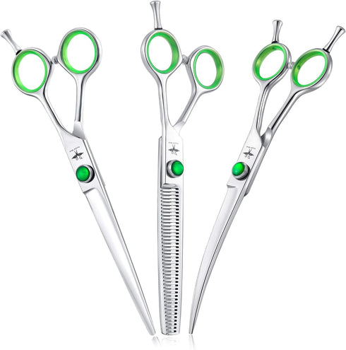 PURPLEBIRD 7 Inch Straight & Downward Curved Dog Grooming Scissors Set, Professional Pet Cutting Shears