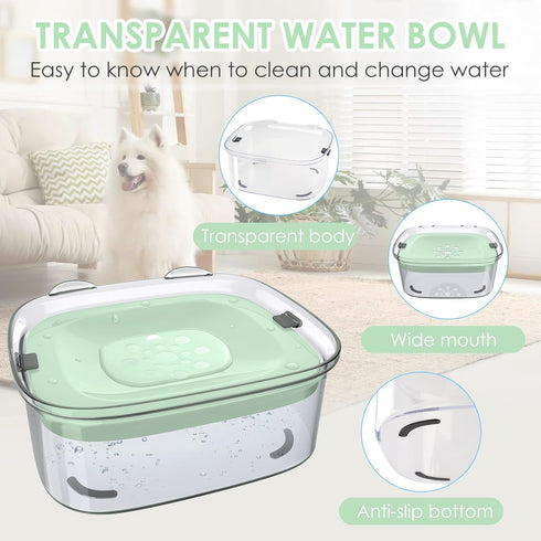 AONKEY 3L Dog Water Bowl, 101oz No Spill Large Anti Splash Dispenser for Sloppy Drinkers (Sprout Green)