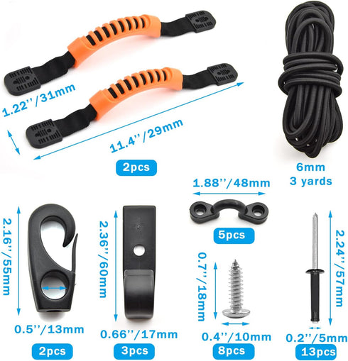 Kayak Carry Handle Rigging Kit, 15 FT 6mm Elastic Bungee Cord Replacement Parts for Kayaks and Canoes