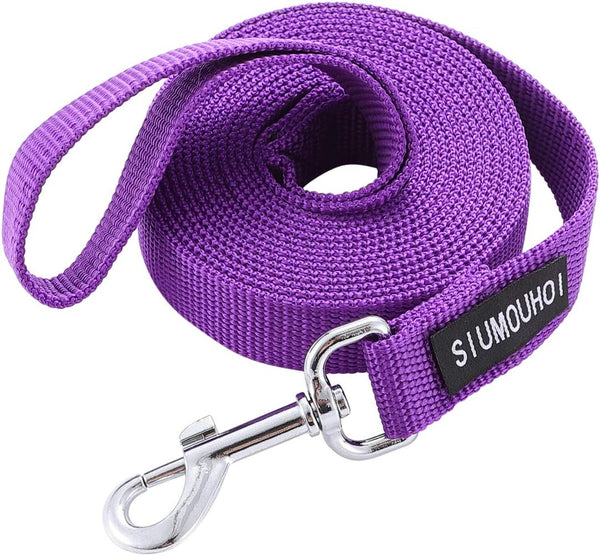 Strong Durable Nylon Dog Training Leash - 1 Inch Wide Traction Rope, 6 ft 10ft 15ft Long, Purple