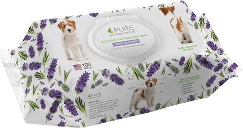 Pure and Natural Pet Grooming Dog Wipes - Lavender and Rosemary, 100 ct