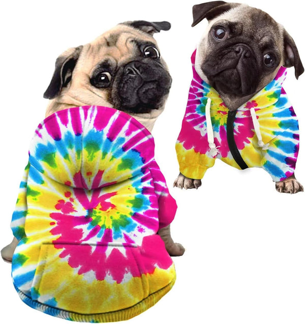 Howilath Dog Hoodie Sweaters with Hat, Tie-dye Rainbow Spiral Soft and Warm for Small Medium Large Dogs Cats Shirt - S