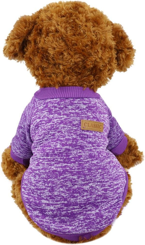 Idepet Pet Dog Knitwear Sweater, Soft Fleece Coat for Small, Medium, Large Dogs, Purple (L)