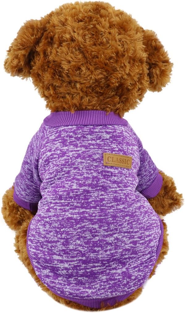 Idepet Pet Dog Knitwear Sweater, Soft Fleece Coat for Small, Medium, Large Dogs, Purple (L)