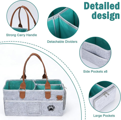 3 8 Felt Dog Grooming Bag, Pet Portable Tote Bag with Handle, Dogs Storage Organizer, Compartments Caddy with Pockets