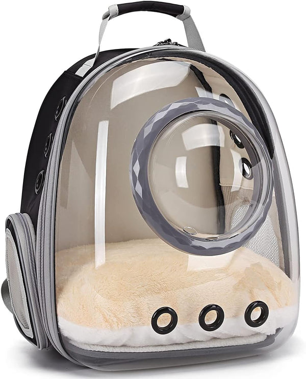 Bubble Cat Carrier Backpack - Transparent Pet Carrier for Small Puppy and Bunny (Backpack, Black)