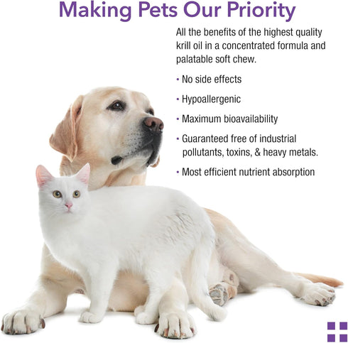 Krillex Shed-Free Chews - 60 ct. Krill Oil for Dogs & Cats, Skin and Coat Omega 3 Supplement