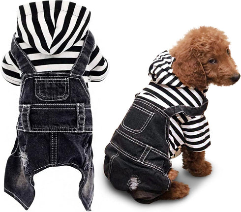 SILD Pet Denim Jumpsuit Classic Jacket for Medium Small Dogs, Cool Blue Vintage Washed Coat, Puppy Blue (XXL, Black)