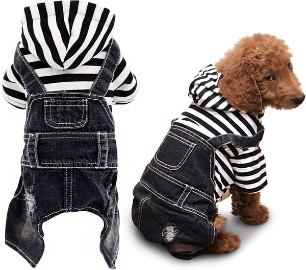 SILD Pet Denim Jumpsuit Classic Jacket for Medium Small Dogs, Cool Blue Vintage Washed Coat, Puppy Blue (XXL, Black)