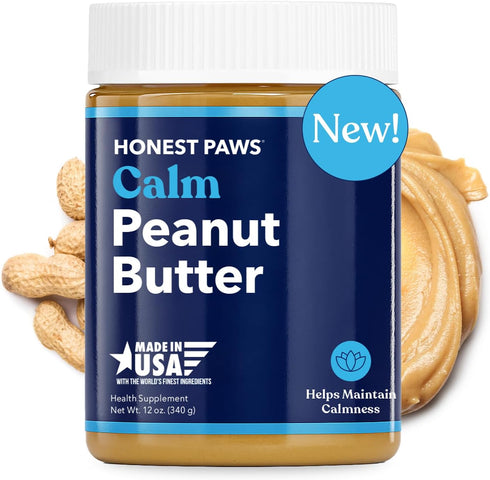 12 oz Honest Paws Calming Peanut Butter for Dogs Dog Supplement with Ashwagandha, Valerian Root & L-Tryptophan Supports