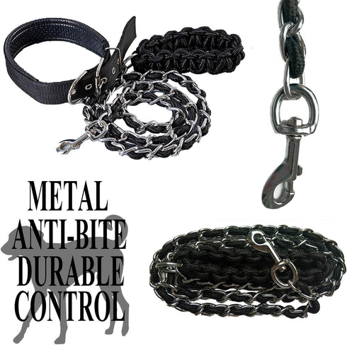 Dog Leash Metal Leashes with Pet Collar, Heavy Duty Anti Bite Chain Rope Hook for Training Walking Medium and Large Dogs