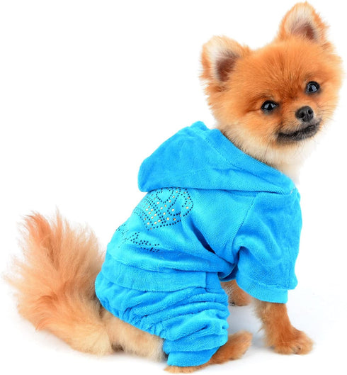 Pet Clothes SMALLLEE_LUCKY_STORE for Small Dog Cat, Soft Velvet Crown Jumpsuit Coat Hoodie Pajamas Tracksuit Blue M