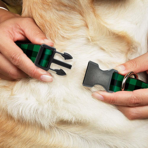 Buckle-Down Plastic Clip Collar - Buffalo Plaid Black/Green - 1" Wide - Fits 15-26" Neck - Large