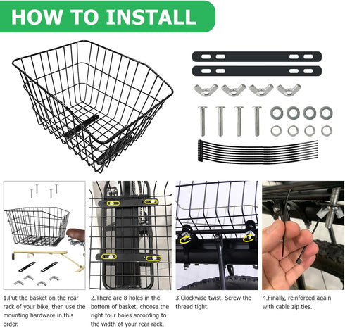 RAYMACE Rear Bike Basket with Waterproof Cover, Bicycle Cargo Rack Storage for Back Under Seat
