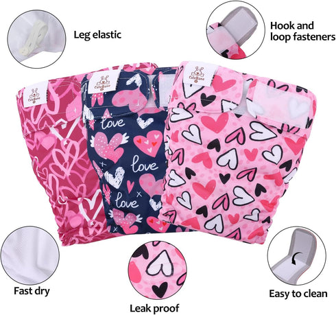 3 Pack WWD20M CuteBone Washable Dog Diapers Female No Tail Hole Reusable Doggie Period Training Pants Valentines