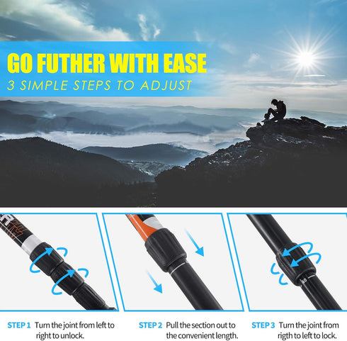G2 GO2GETHRE Multipurpose Telescopic Trekking Poles, Strong Aircraft Alloy Walking Sticks for Hiking, 1pc