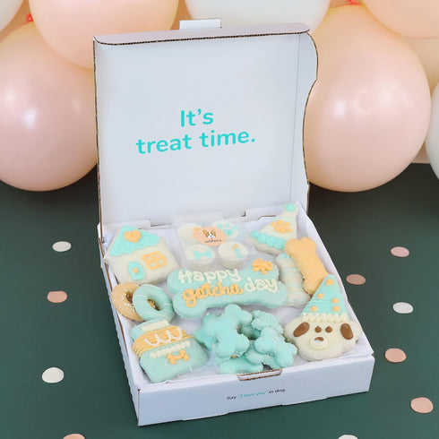 Wufers Handmade Dog Birthday Cookie Box, Hand-Decorated Dog Treats, Dog Gift Box with Locally Sourced Ingredients, 10+