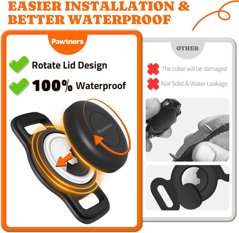 Waterproof Airtag Dog Collar Holder: 2 Pack Soft Silicone for Dogs Cats, IPX8 Waterproof Tracker Protective Cover