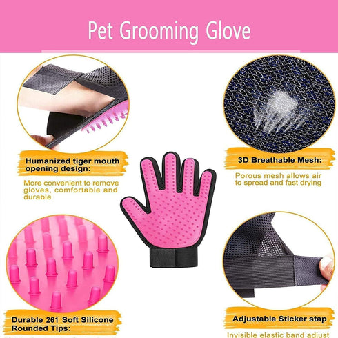 BYETOO Pet Dog Cat Grooming Glove with 261 Tips, Gentle Deshedding Brush Mitt for Long/Short Fur