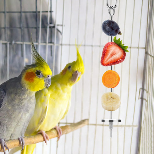 Bird Food Holder Stainless Steel Skewer for Parrots, Cockatoo, Cockatiel Cage Treating Tool (L: 7.86 inch)