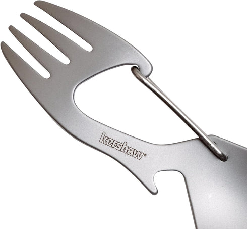 Kershaw Ration Multi Tool Spork, Stainless Steel Spoon, Fork, Carabiner, Bottle Opener, Regular and XL Sizes