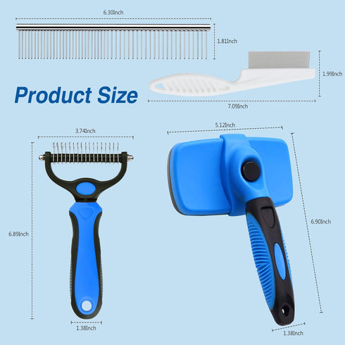 4 PCS Pet Grooming Brush Kit - Dog Brush for Shedding, Deshedding Dog Brush, Flea Comb, Stainless Steel Pet Comb