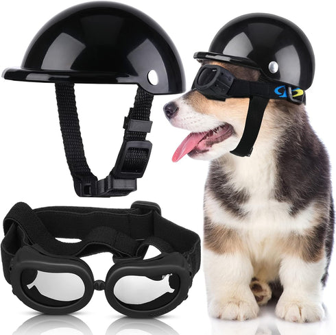 Small Dog Helmet Goggles, Motorcycle Helmet UV Protection Doggy Sunglasses with Adjustable Belt for Puppy Riding