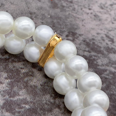 PET SHOW Dog Necklace, Two Rows Elastic Faux Pearl with Rhinestone, Pet Cat Puppy Small Dogs Jewelry Grooming