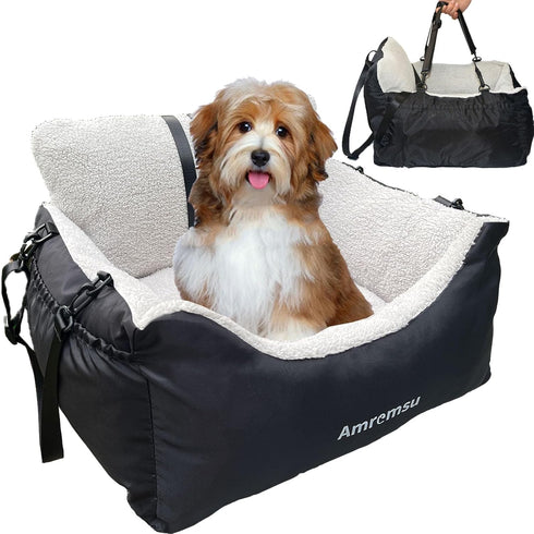 Dog Car Seat for Small Dogs, Fully Detachable & Washable Travel Bed with Storage Pockets, Under 25 lbs