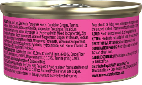 '-3 oz Pack 18) Rawz Natural Premium Pate Canned Cat Wet Food - Made with Real Meat Ingredients No BPA or Gums Cans