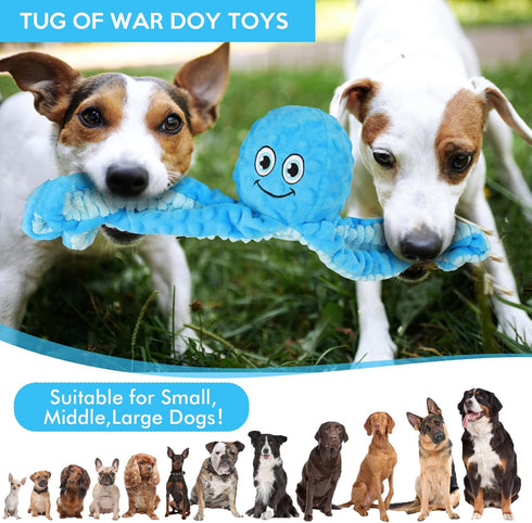 Squeaky Octopus Dog Toys, Durable Crinkle Plush Chew Toys for Teething, Interactive Tug for Small, Medium, Large Dogs