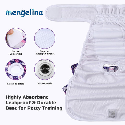 3 Pack Reusable Dog Diapers Female Doggie Diapers for Period Heat Incontinence Puppy Training (Large, PurpleFlower)