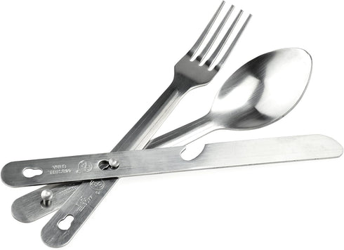 SE 4-in-1 Detachable Stainless Steel Utensil Set, Spoon, Fork, Knife, Bottle Opener with Clear Pouch