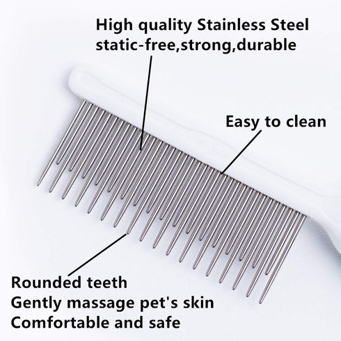 PIEPEA Pet Comb, Long and Short Teeth Comb for Dogs & Cats, Pet Hair Comb for Home Grooming Kit, Removes Knots, Mats